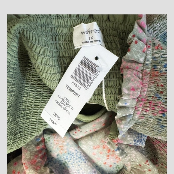 NWT Aritzia Wilfred Tempest Dress Plus Size Sage Multi Long Sleeve Shirred Top - Picture 14 of 16